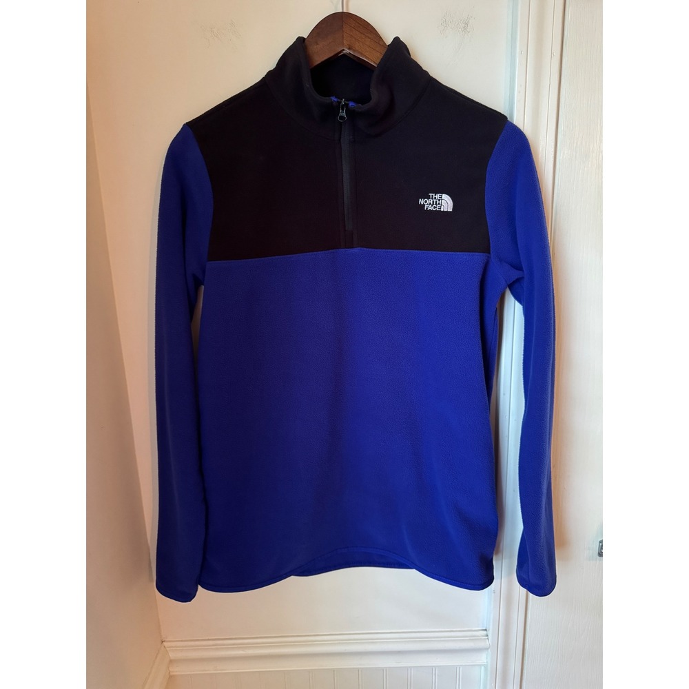 The North Face Womens Royal Blue Black Colorblock 1/4 Zip Fleece Pullover Medium